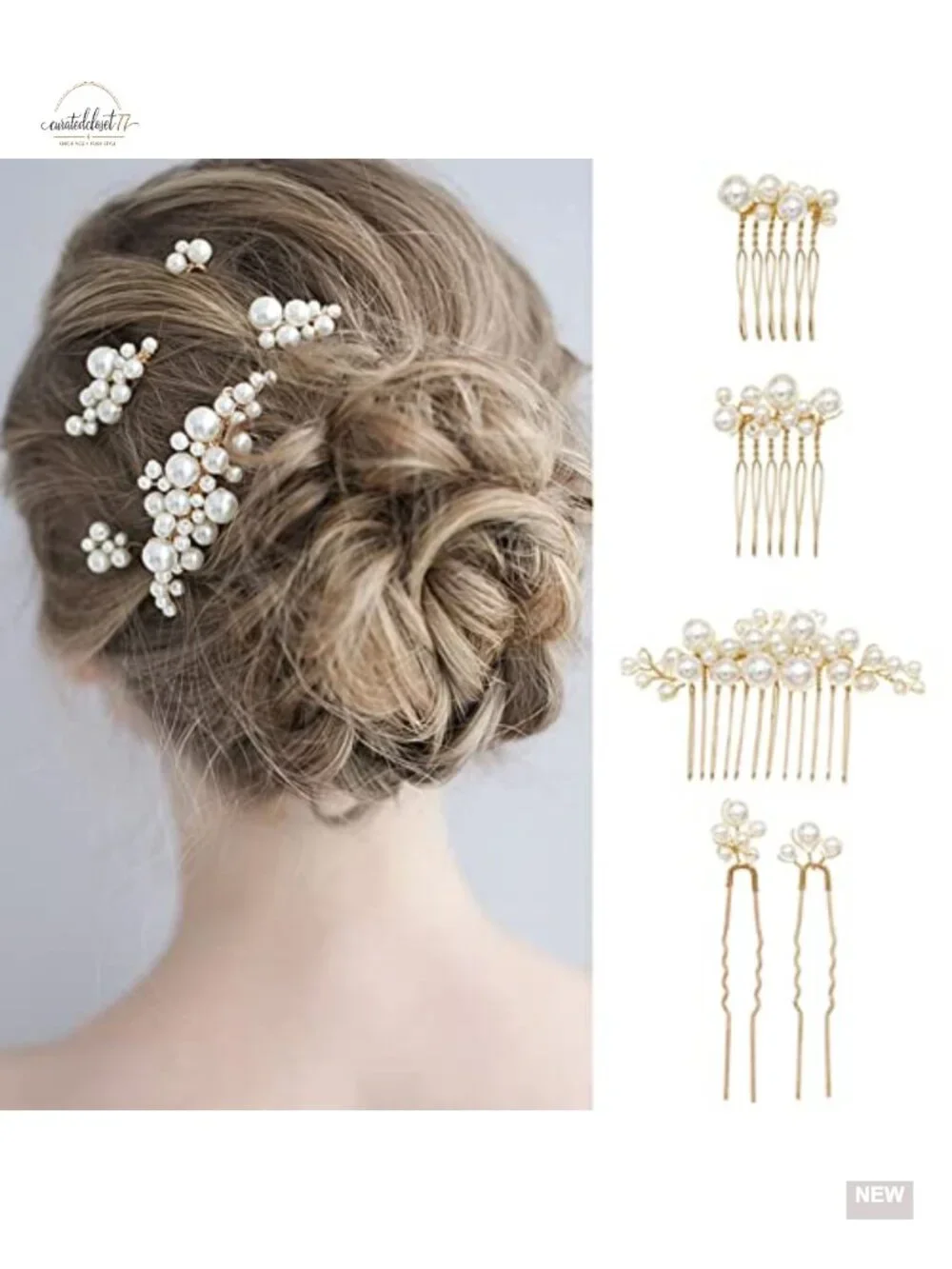 Pearl Hair Combs and Pins Set of 5, Bridal Hair Accessories for Wedding Prom
